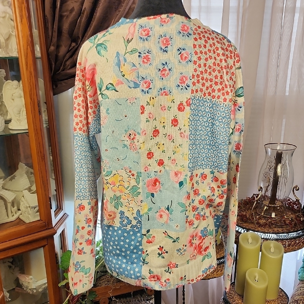 Floral Polka Dots Soft Girl Patchwork Cottagecore Button-Up Jacket Cardigan | L‎ - Picture 6 of 11